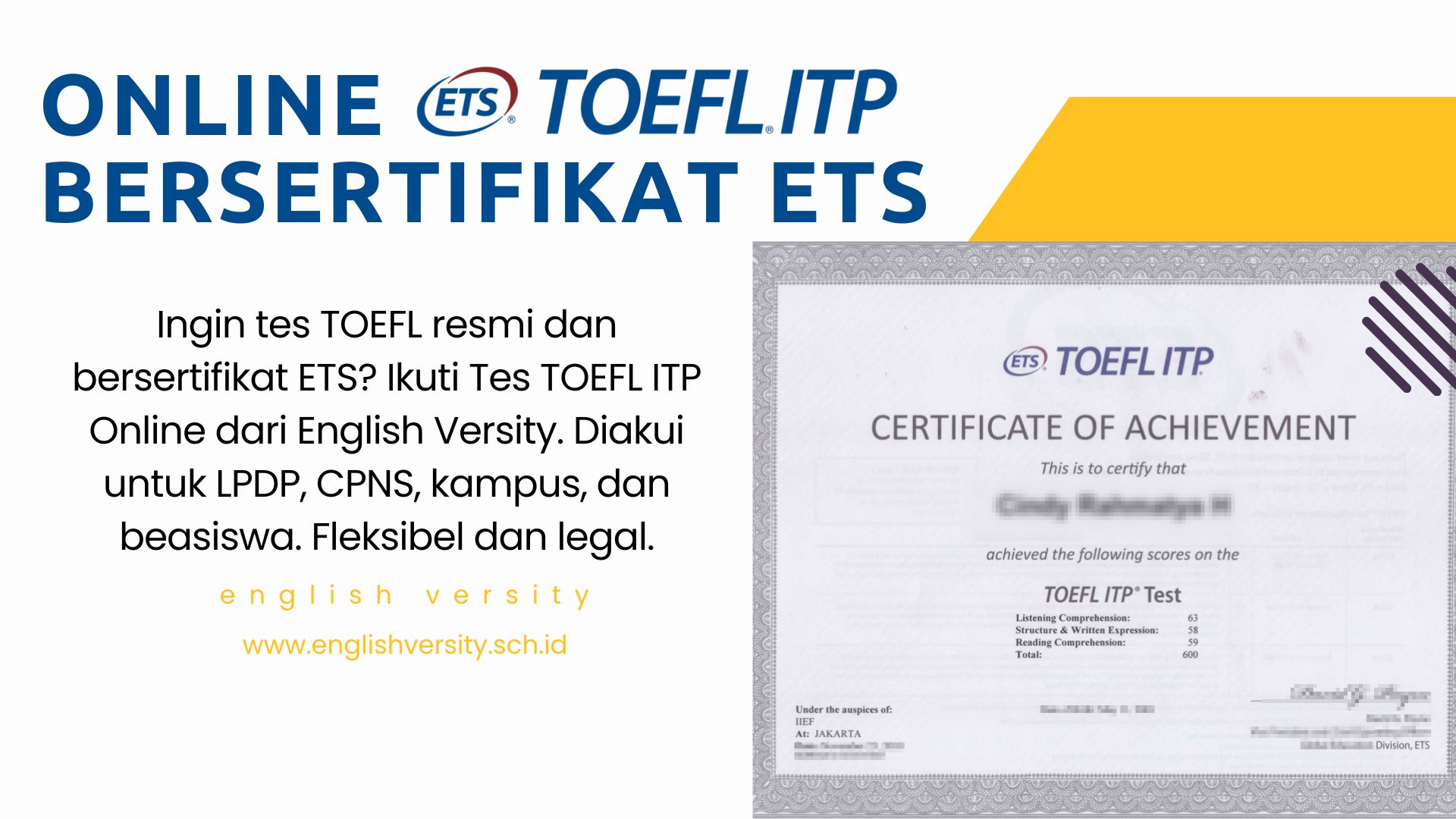 Tes TOEFL ITP Online Bersertifikat ETS